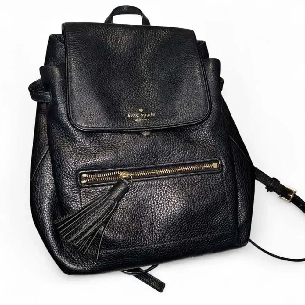 Kate Spade New York Black Pebbled Leather Tassel Backpack